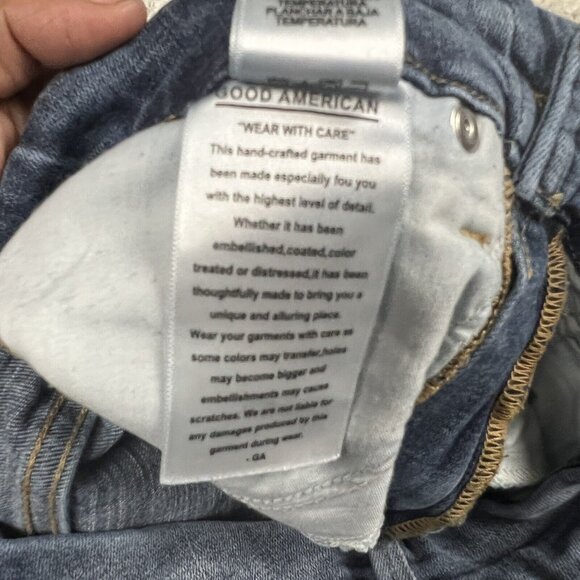Good American Jeans 2/26 Good Waist Denim Blue Stretch Distressed Raw Hem Skinny - Picture 8 of 12